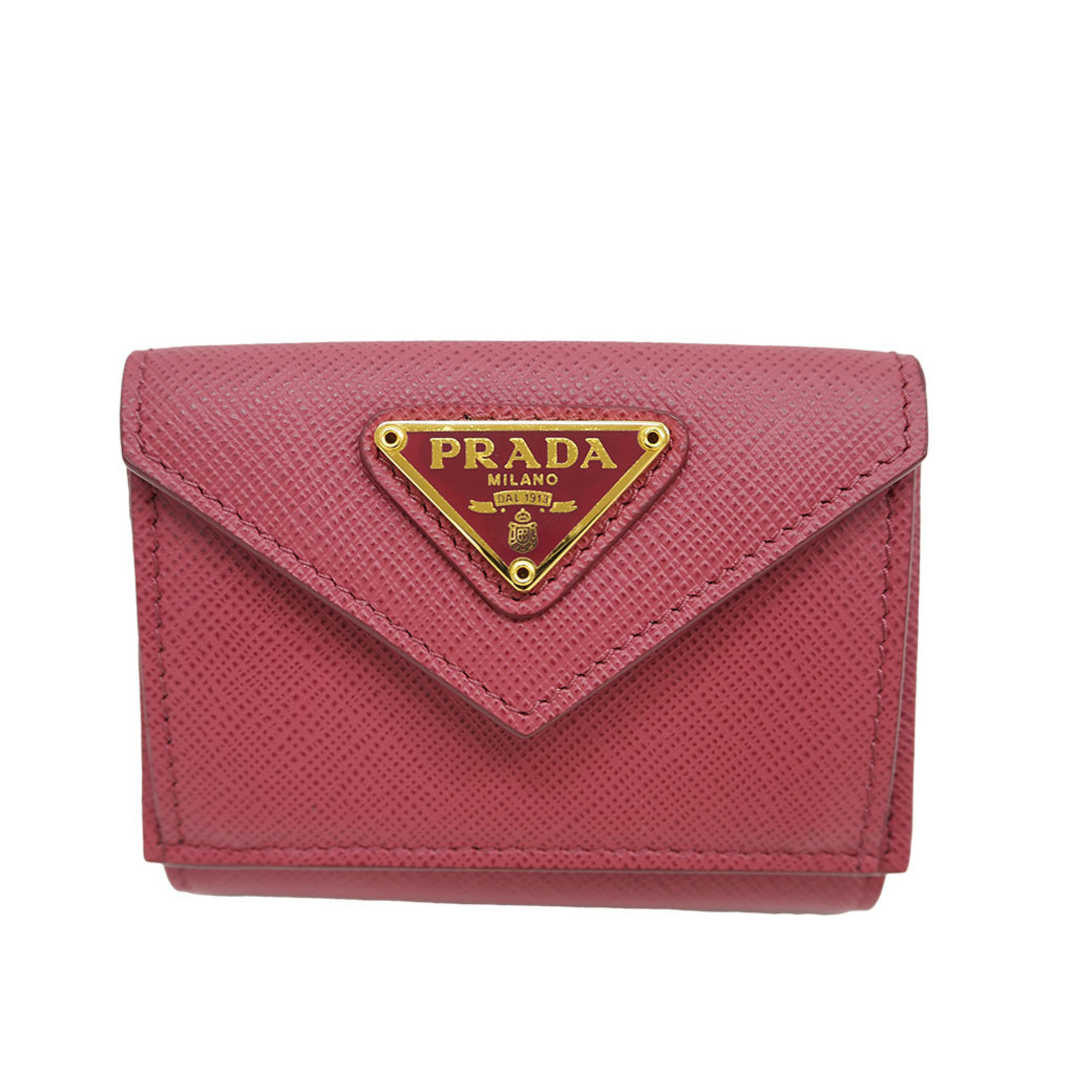 Prada 1mh021 Saffiano Compact Wallet Pink Tri-Fold Ladies Mini